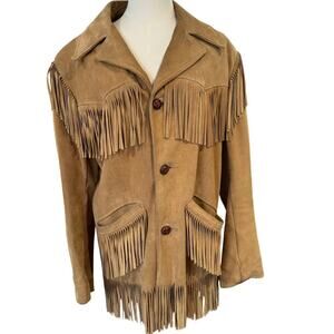 Vintage Sears The Leather Shop Leather Fringe Jacket Brown USA Western